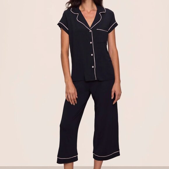 Eberjey Women's Gisele Black Short Sleeve Pant Pajama Set Sz M